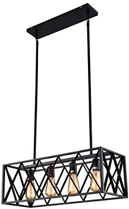 mirrea Vintage Pendant Light Fixture 4 Lights in Rectangle Frame Shade Matte Metal Black Painted Finish