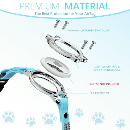 Image of AirTag Cat Collar Breakaway, Rhinestone Velvet Cat Collars with Air Tag Holder and Bell, Adjustable Comfortable GPS Tracker Cat Collar for Girl Boy, Kittens, Puppies(Blue)