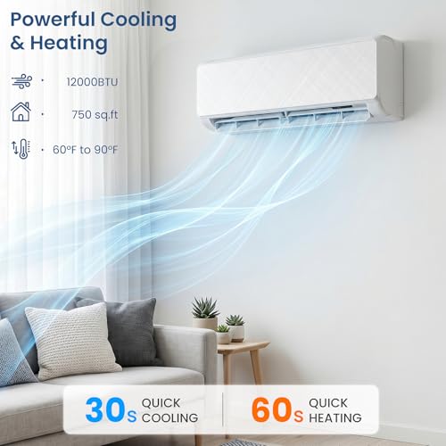 Electactic 12000 BTU Mini Split Air Conditioner & Heater with Inverter, 22 SEER2 115V Ductless Split AC Unit with Heat Pump, Wifi Smart Control, Energy Saving, Cools and Heats Up to 750 Sq.ft, White by Electactic - Image 2