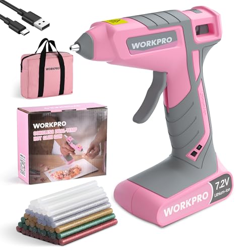 WORKPRO Cordless Hot Glue Gun, 30s Fast Preheating, 7.2V Dual-Temp Glue Gun Kit with 50pcs Glue Gun Sticks, Storage Bag, USB-C Charging Cord, 2600mAh Battery for DIY and Crafting