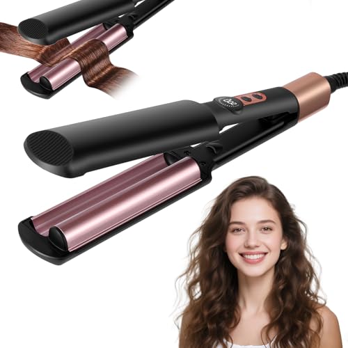 Hair Waver Crimper, Mini Beach Waves Hair Curler, Portable French Wave Curling Iron with 5 Temps 160-200°F, Lightweight and Compact, Anti-Scald & Dual Voltage Hair Crimpers for Women