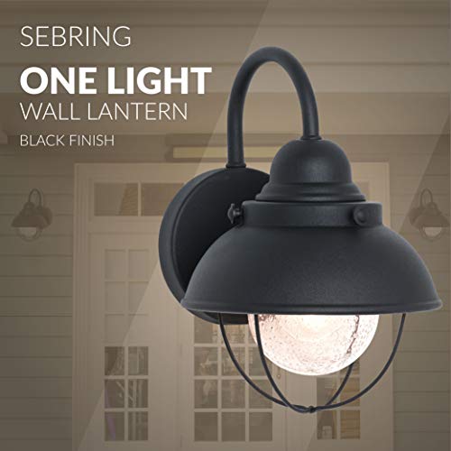 Sea Gull Lighting 8870-12 Sebring One-Light Outdoor Wall Lantern with Clear Seeded Glass Diffuser, Black Finish, 11.25'' Height - Image 5