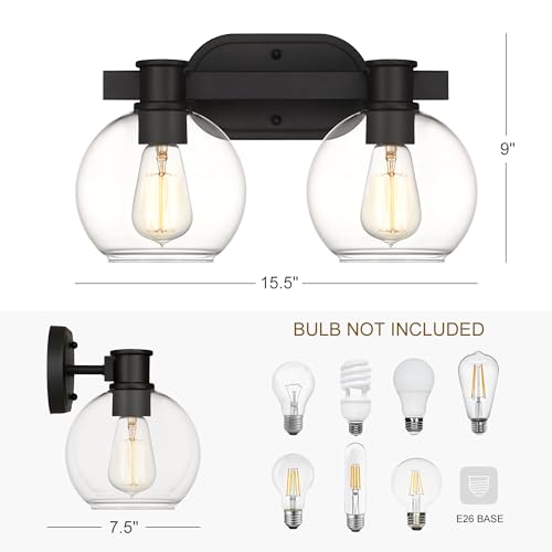 Tawson Dan Modern Farmhouse 2-Light Vanity Light Wall Sconce Lighting with Clear Glass Globe Shade in Light Black Finish for Bedroom, Hallway, Kitchen by Tawson - Used condition - Image 2