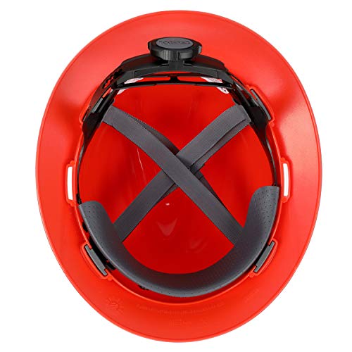 MSA 496075 V-Gard Full-Brim Hard Hat With Fas-Trac III Ratchet Suspension | Polyethylene Shell, Superior Impact Protection, Self Adjusting Crown Straps - Standard Size in Orange