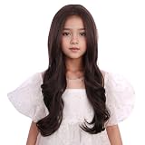 Picture of Edivd Kids Mixed Brown Wig Child Long Dark Brown Wavy Curly Wig Girls Chocolate Middle Part Wigs Heat Resistant Synthetic Wigs with Cap