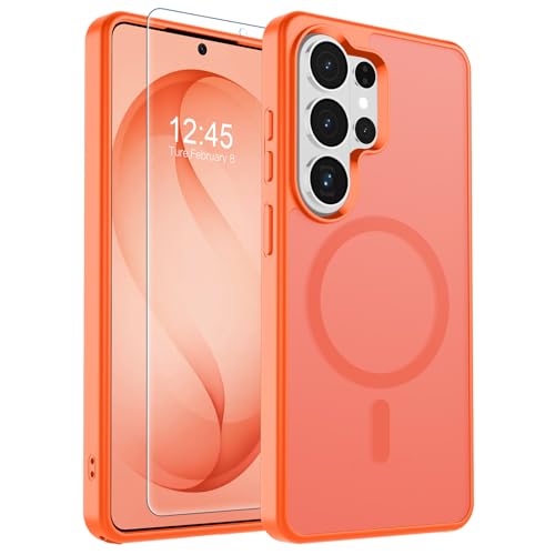 Image of SUPFINE Magnetic for Samsung Galaxy S26 Ultra Case with Screen Protector, (Built-in Magnets) (Military Grade Drop Protection) Slim Translucent Shockproof Phone Case,Orange