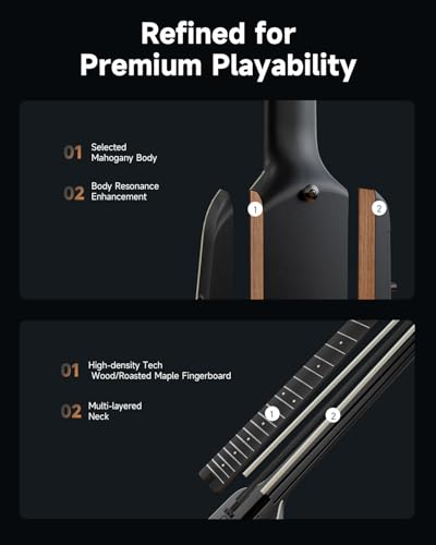 Donner HUSH X PRO Electric Guitar Kit - Smart Travel Guitar with Dozens of Preset Combinations, 7 Tone Sim Options, Black - image 8