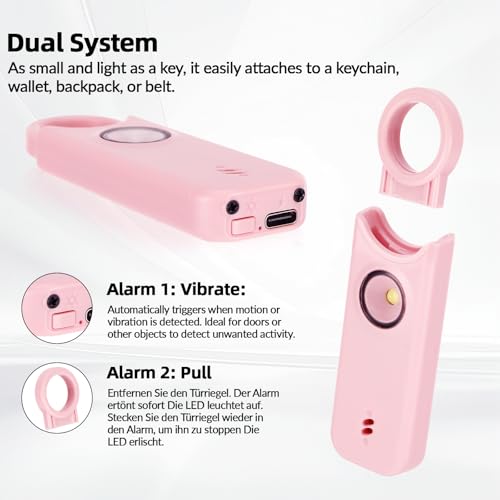 Miniatura 3 de Sprifityy Alarma Personal, Alarma De Bolsillo Para Mujer, Con Sirena De 130 Db Y Luz De Señalización Led, Llavero Recargable Usb Tipo-C Para Mujeres, Niños Mujeres Ancianos Rosa