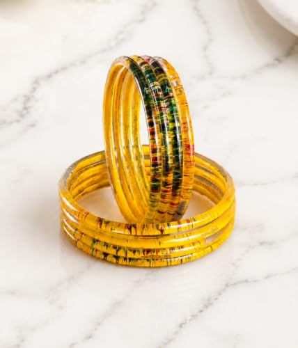 Image of NMII Premium Glass Bangle Set for Women | Multicolor Designer Kangan | Fancy Kanch ki Chudiya | 3D Transparent Chudi Set | Wedding & Festive Occasions Bangles
