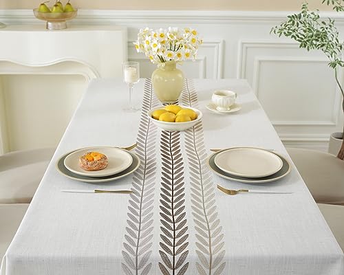 Alsoo Embroidered Tablecloth Rectangle 55 x 90 Inch, Farmhouse Otanical Floral Table Cloth Waterproof Washable Cotton Linen Fabric for Kitchen Dining Festival by Alsoo - Used condition - Image 2