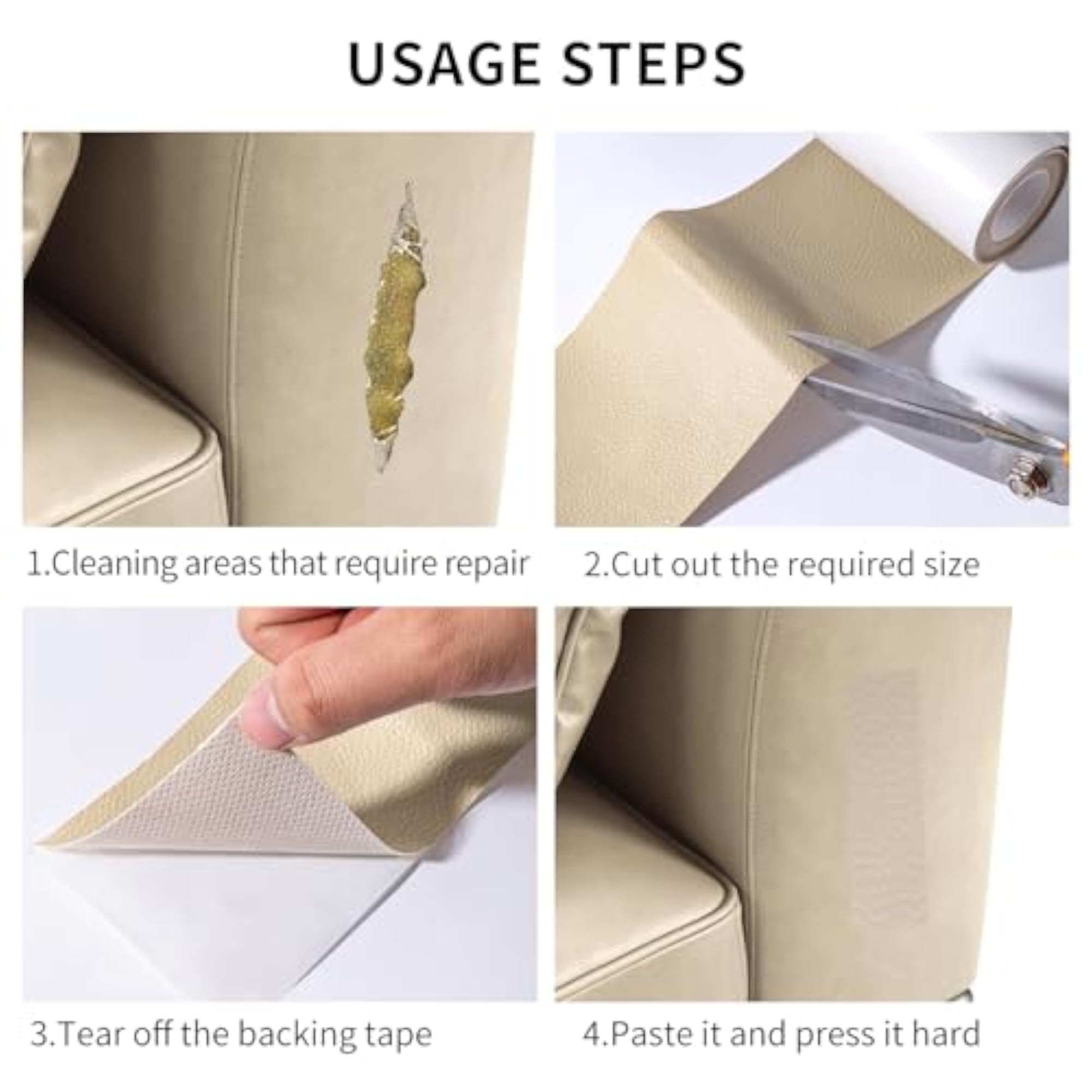 Self-Adhesive Leather Repair Patch, Light Beige