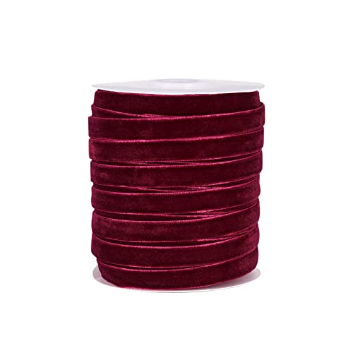 PandaHall 50 Yards Single Face Velvet Ribbon 3/8 Inch 10mm Velvet Ribbon Spool for Gift Wrapping Hair Bow Clip Sewing Wedding Decoration(Medium Violet Red)