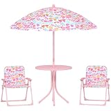 Qaba Kids Picnic Table and Chair Set Outdoor Butterfly Pink