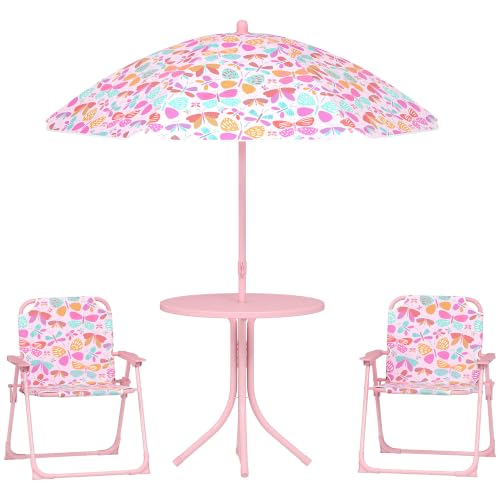 Qaba Kids Picnic Table and Chair Set Outdoor Butterfly Pink