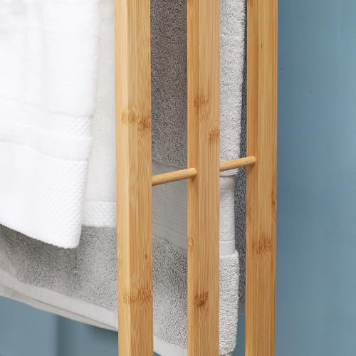Miniatura 8 de Homcom Toallero De Pie De Bambú Con 3 Barras Toallero Independiente De 3 Niveles Para Baño Lavadero 48x25,8x94 Cm Natural