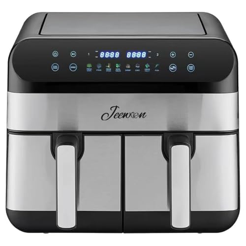 Jeewoon Air Fryer, Airfryer, Stainless Steel Air Fryer, Fryers, Dual Airfryer 9 L, 2400 W, Smart Air-fryer, Touch Screen, Rapid Air Technology, 8 Preset Programs, Healthy Cooking, Dishwasher Safe