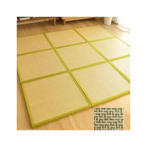 Foldable Tatami Mat with Rattan Surface, Non-Slip Carpet Pad for Living Room and Bedroom, Woven Floor Mat(3,60x60cm/23x23inch)