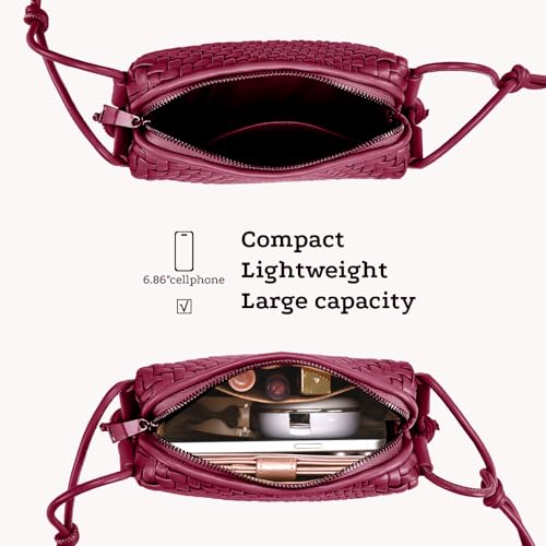 Woven Crossbody Bag for Women, Vegan Leather Small woven purse,zipper bags with Adjustable Strap4