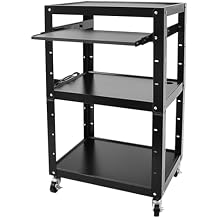 Steel AV Cart on Wheels Rolling Media Carts with Height Adjustable Shelf Metal Presentation Cart with Keyboard Tray Computer Workstation for Office Classroom