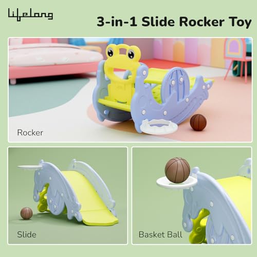 Image of Lifelong 3-in-1 Slide, Rocker & Basketball for Kids (18 Months - 4 Years) | Durable & Safe Playset for Toddlers | Smooth Slider for Indoor Use | Easy Assembly & Perfect for Active Play (LLCCRS01)