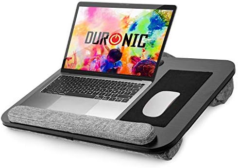 Duronic Laptop Tray with Cushion DML433 | Ergonomic Lap Desk for Bed, Sofa, Car | Built-in Mouse Pad, Wrist Pad and Tablet Holder | Black/Grey | Portable Design with Carry Handle| For Home/Office