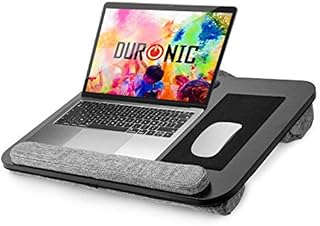Duronic Laptop Tray with Cushion DML433 | Ergonomic Lap Desk for Bed, Sofa, Car | Built-in Mouse Pad, Wrist Pad and Tablet Holder | Black/Grey | Portable Design with Carry Handle| For Home/Office