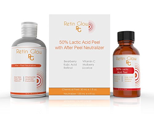 Lactic Acid 50% Gel Peel Including After Peel Neutralizer Facial Peel Contains Retinol Vitamin C Kojic Acid Licorice Bearberry Tea Mulberry. Perfect Acne Treatment Fade Acne Scars Diminish Wrinkles