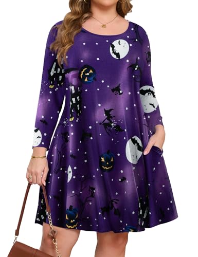 JollieLovin Women 3/4 Sleeve Plus Size Casual Fall Dresses 2024 Crew Neck T Shirt Long Tunic Dress