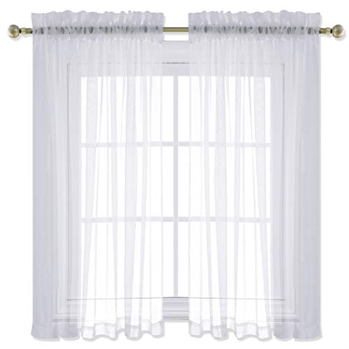 RYB HOME Bedroom Sheer Curtains with Soft Linen Fabric, White Semi Sheer Kitchen Curtains, Window Draperies for Dining Room Living Room Kids Room, 55-inch Width by 63-inch Length, Set of 2