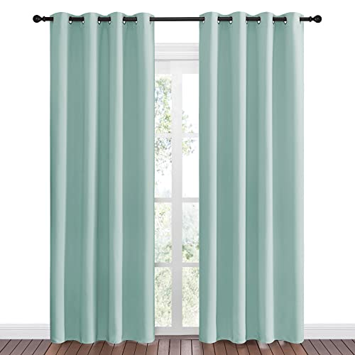 Image of NICETOWN Aqua Blue Blackout Curtains 86 inch Long for Office, Dining Room, Guest Room, Sound Reducing Heat and Cold Block Curtain Panels for Modern Room Decorative (55 inch Wide by 86 inch Long, 2 Pieces)