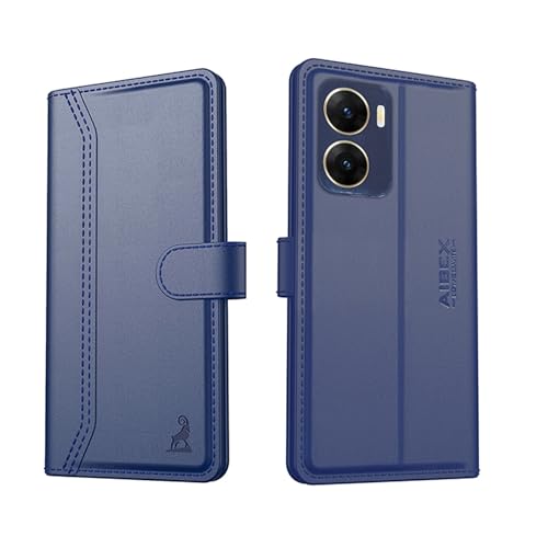 Image of AIBEX Compatible for Vivo V29e 5G Flip Cover Leather Finish | Inside TPU with Card Pockets | Wallet Stand | Complete Protection Flip Case - Blue