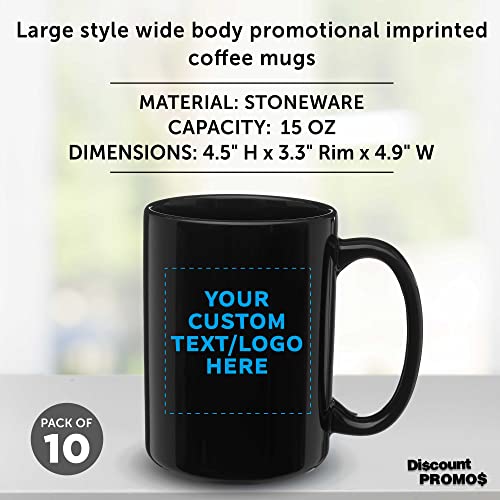 Custom Large Ceramic Coffee Mugs 15 Oz. Set Of 10, Personalized Bulk Pack - Perfect For Coffee, Tea, Espresso, Hot Cocoa, Other Beverages - Black #TOP3