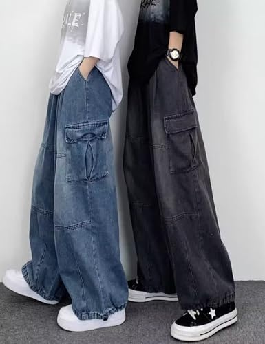 Y2k Jeans Baggy Jeans Cargo Calça Hip Hop Streetwear Baggy Cargo Jeans Skater, Ts1#preta, G