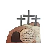 WGXIA Ostern Deko Osterkrippe Osterdeko Holz Jesus Figur Christliche Easter Decoration Erzgebirge Holzkunst Bild Dekoration Osterpyramide Tischplatte MittelstüCk Christlich Katholische (D-Mit Worten)