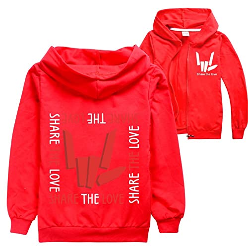 OYLIE Unisex Kids Share The Love Print Full Zip Hoodies Jacket,Casual Hooded Sweatshirts for Boys Girls(2-14Y)