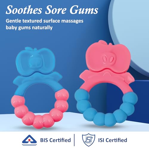 Image of MamaLaps Soft Silicone Baby Teether, Silicone BPA Free Teethers for Newborn Infant, Teething Toy for Babies with Textured Surface for Soothing Gums (Pack of 1, Ribb Apple-Blue)
