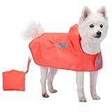 Blueberry Pet Chaqueta impermeable ligera con capucha para perro de 36 cm, con cintas reflectantes de seguridad 3M, color naranja brillante, paquete de 1 poncho plegable para perros