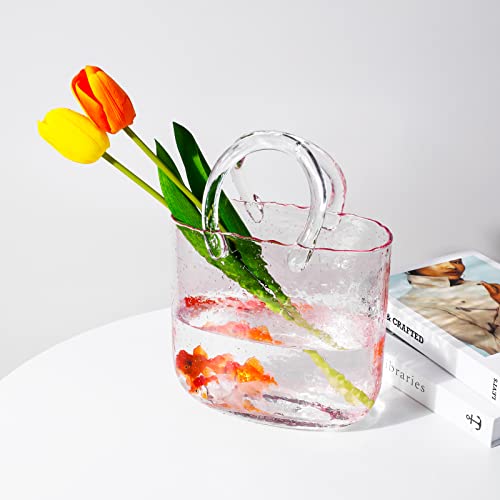 Virlwere Glass Bag Vase Handbag Vase Pink Glass Vase Glass Vase With Air Purse Vase Modern Farmhouse Decor #TOP2