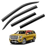 Window Visors Rain Guards FIT 2021, 2022, 2023 GMC Yukon XL & Chevrolet Suburban – Side Window Deflectors, Front and Rear Sun/Rain Guards, 4PCS Smoke Tape-On Set