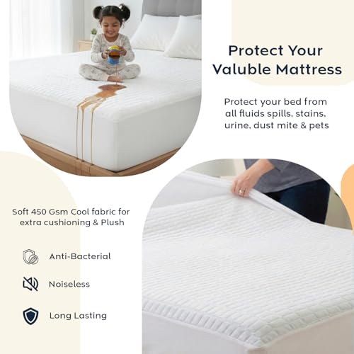 Image of Ayka 100% Waterproof Quilted Mattress Protector King Size 84x72 inch Breathable Noiseless Ultra Soft Fitted Bed Protector Mattress /Bed Cover (White, Super King (84 * 72 inch))