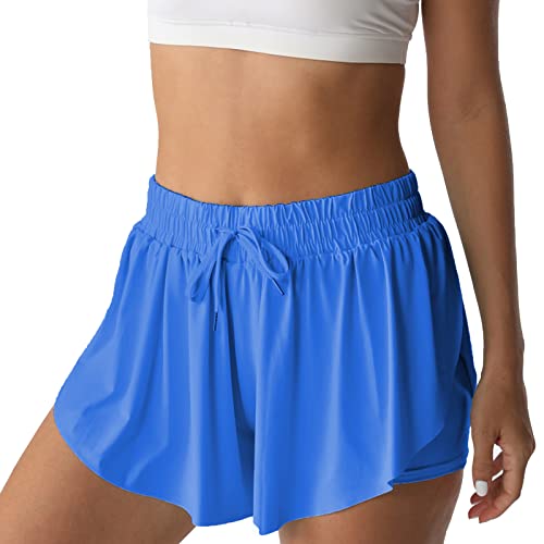 Flowy Athletic Shorts for Women Running Tennis Butterfly Shorts Girls 2-in-1 Double Layer Quick-Drying Comfy Shorts XX-Small Royal Blue