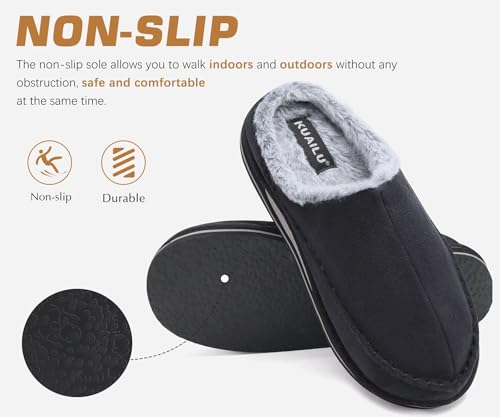 Image of KuaiLu Mens Slippers Orthopedic Arch Support Suede Fluff Plush Home Shoes | Comfortable Plantar Fasciitis Slip-on Bedroom Warm House Garden Footwear Fuzzy Clogs Slippers Indoor Outdoor Pantuflas