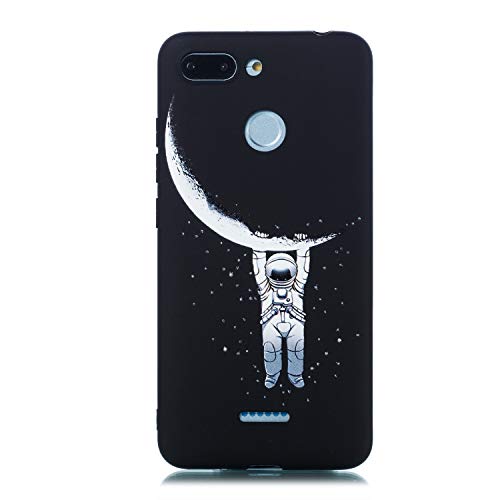 HopMore Compatible con Funda Xiaomi Redmi 6 / Redmi 6A Silicona Negro Antigolpes Dibujos Espacio Universo Creativo Gracioso TPU Carcasa Resistente Ultrafina Slim Case Caso Cover Protección - Luna