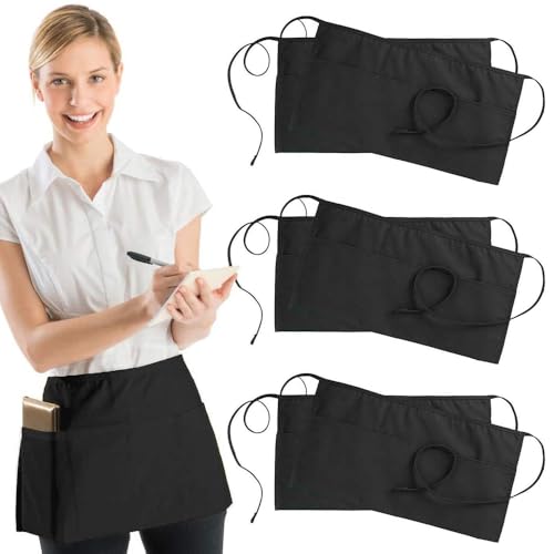GZCZCC 6 Pz Grembiule Nero, Corto Unisex 86 * 55cm, Grembiule da Barbecue con 3 Tasche