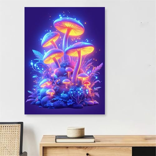 Peinture par numéro adulte champignon toile tendue pour décoration murale