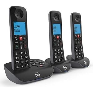 BT Essential Cordless Landline House Phone, Nuisance Call Blocker, Call Block button, Answer Machine, Trio Handset Pack