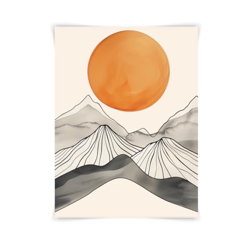 11x14 Sunset Valley Watercolor Print, Minimalist Mountain Art, Abstract Landscape Painting, Boho Sun and Peaks Decor, UNFRAMED