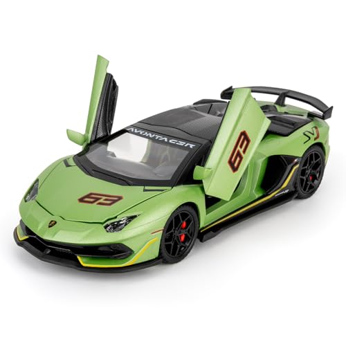 TGRCM-CZ 1/32 Lamborghini SVJ 63 Modelo de coche, Aleación de zinc Retirar Vehículos Modelo de Coche con Sonido y Luz para Coleccionistas y Niños 3 Años Regalo de Cumpleaños (Verde)