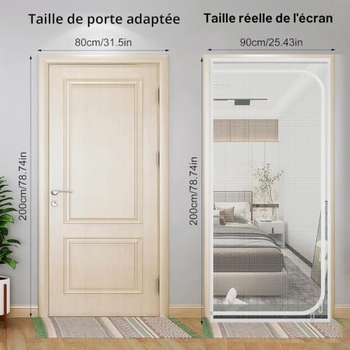 LIFEDYLUK Moustiquaire de Porte pour Chat pour empêcher Animaux de Compagnie de s'échapper, Rideau de Porte avec Fermeture éclair pour Salon Chambre à Coucher Cuisine terrasse (90 * 200cm,Blanc) – vue 2