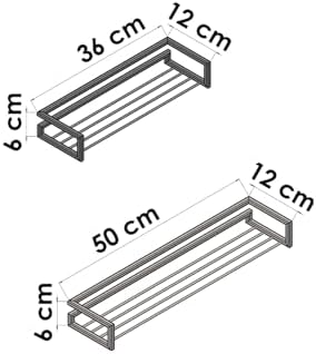 FORADA Metal Mutfak Duvar Rafı Seti, Siyah Elektrostatik Toz Boyalı, 50x12x6 cm ve 36x12x6 cm, 2 Parça, Banyo Koridor Ofis için - Görsel 5